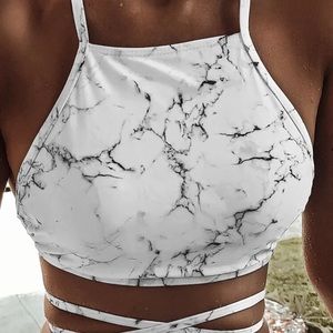 NEW Marble Print 2 Piece High Waisted Swimsuit